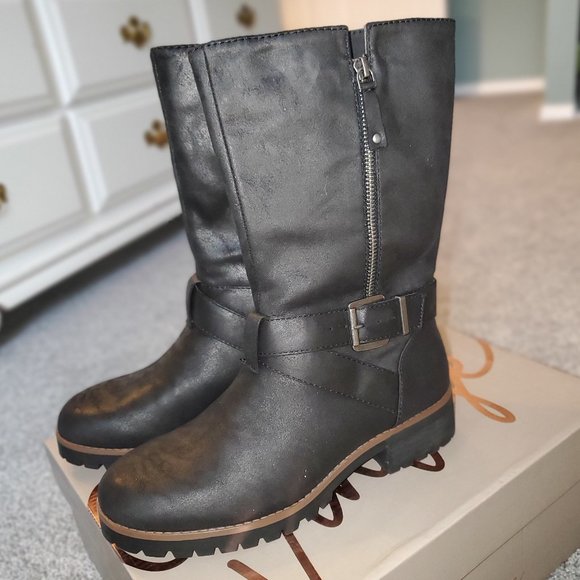 Crown Vintage Women's Olive Black Moto Boots Size 8M - Picture 1 of 6